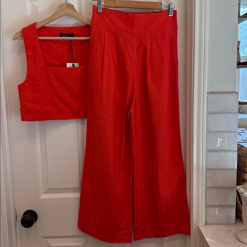 Kourt Sabal set NWT Square neck boxy top and pants linen blend - Picture 10 of 15